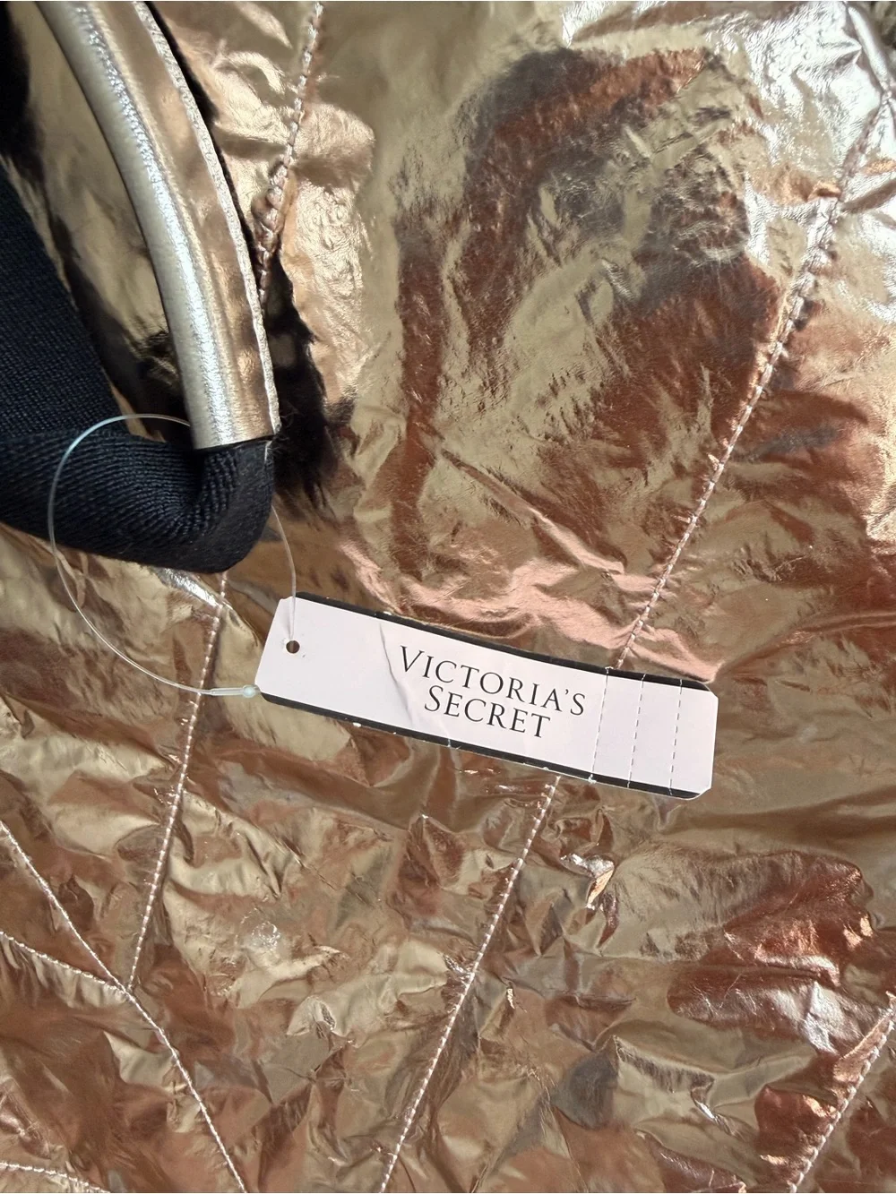 Victoria's Secret Rose Gold Metallic Quilted Tote